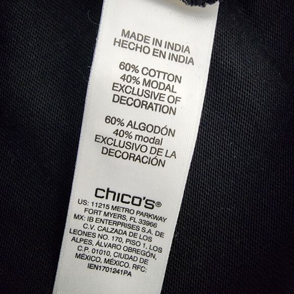 Chico’s Top Women Size 1 Medium Double Layer Fringe Black 3/4 Sleeve Cottaegcore - Picture 9 of 11